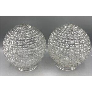 Vtg 2 Clear Glass Globe Light Covers Hanging Ceiling Geo Squares